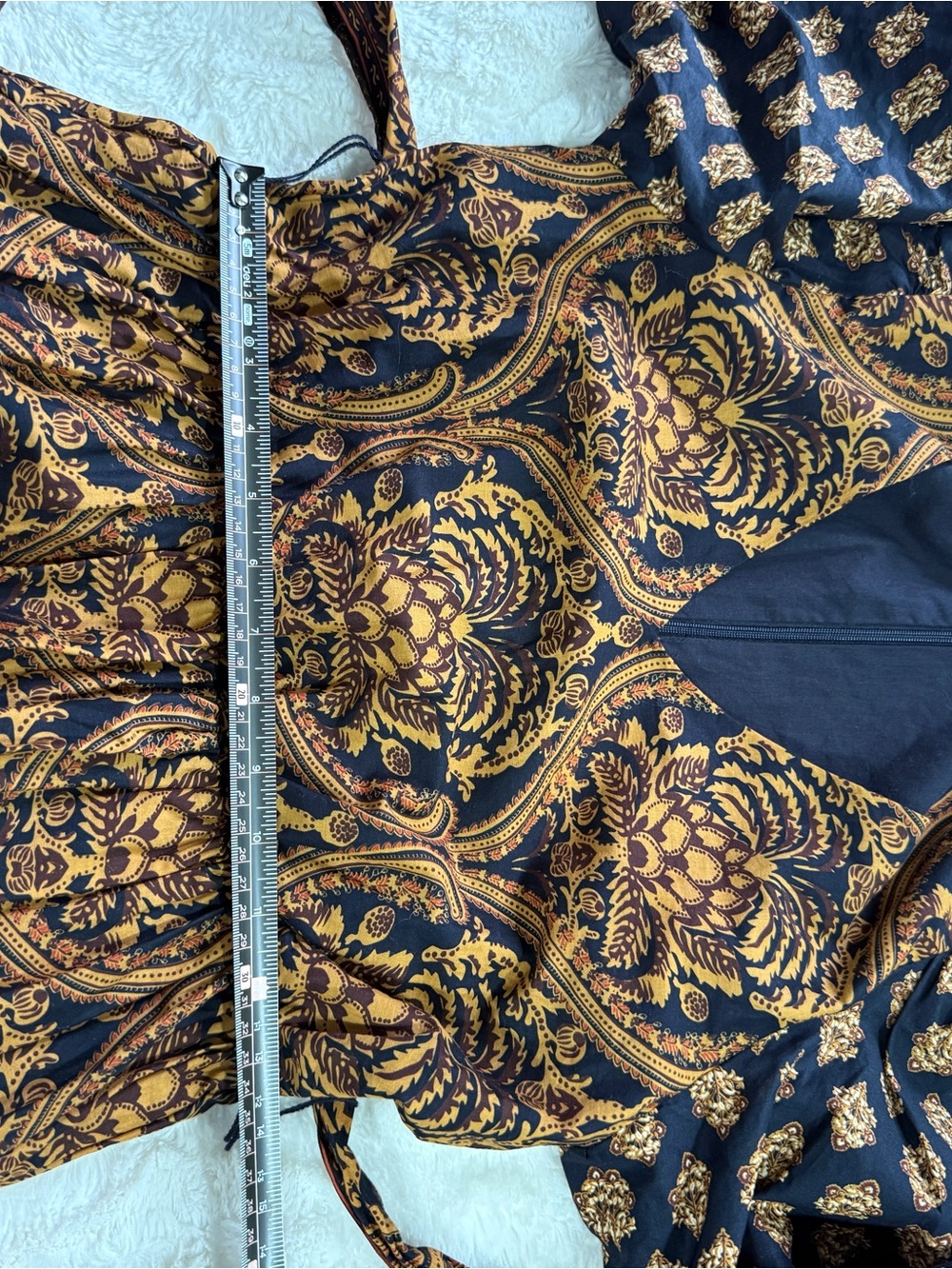 A Loves A XS Navy Gold Paisley Tiered Maxi Dress Boho Puff Sleeve - Picture 10 of 10